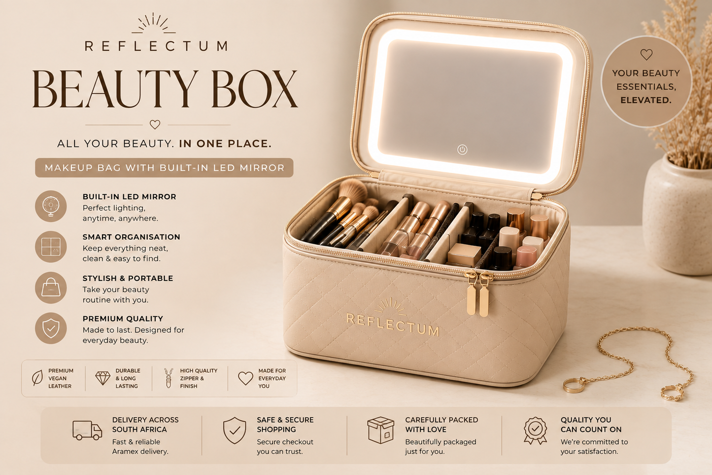 Reflectum Beauty Box – Makeup Bag with Built-In  LED mirror