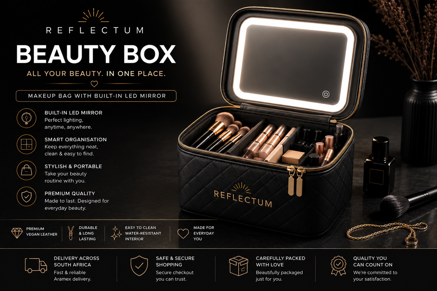 Reflectum Beauty Box – Makeup Bag with Built-In  LED mirror